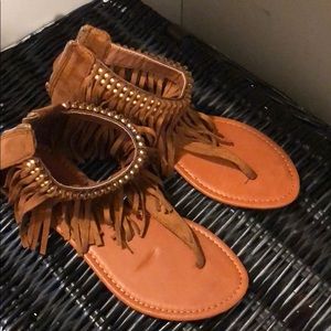 Never Worn size 9 zip up fringe sandal